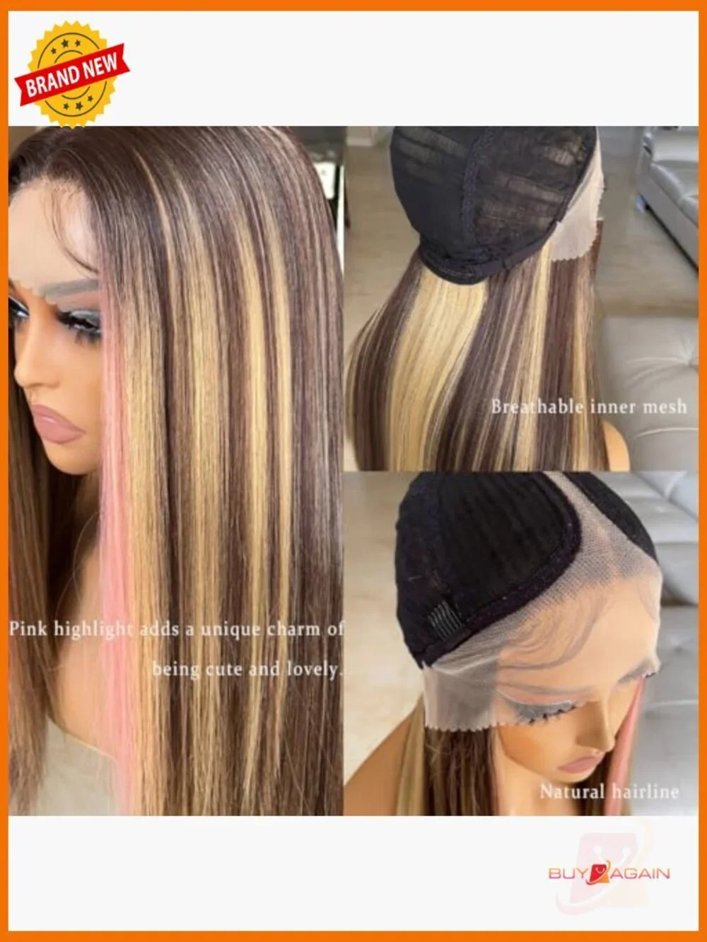 Lace Front Wig Long Straight Pre-Plucked Synthetic Wig with Baby Hair